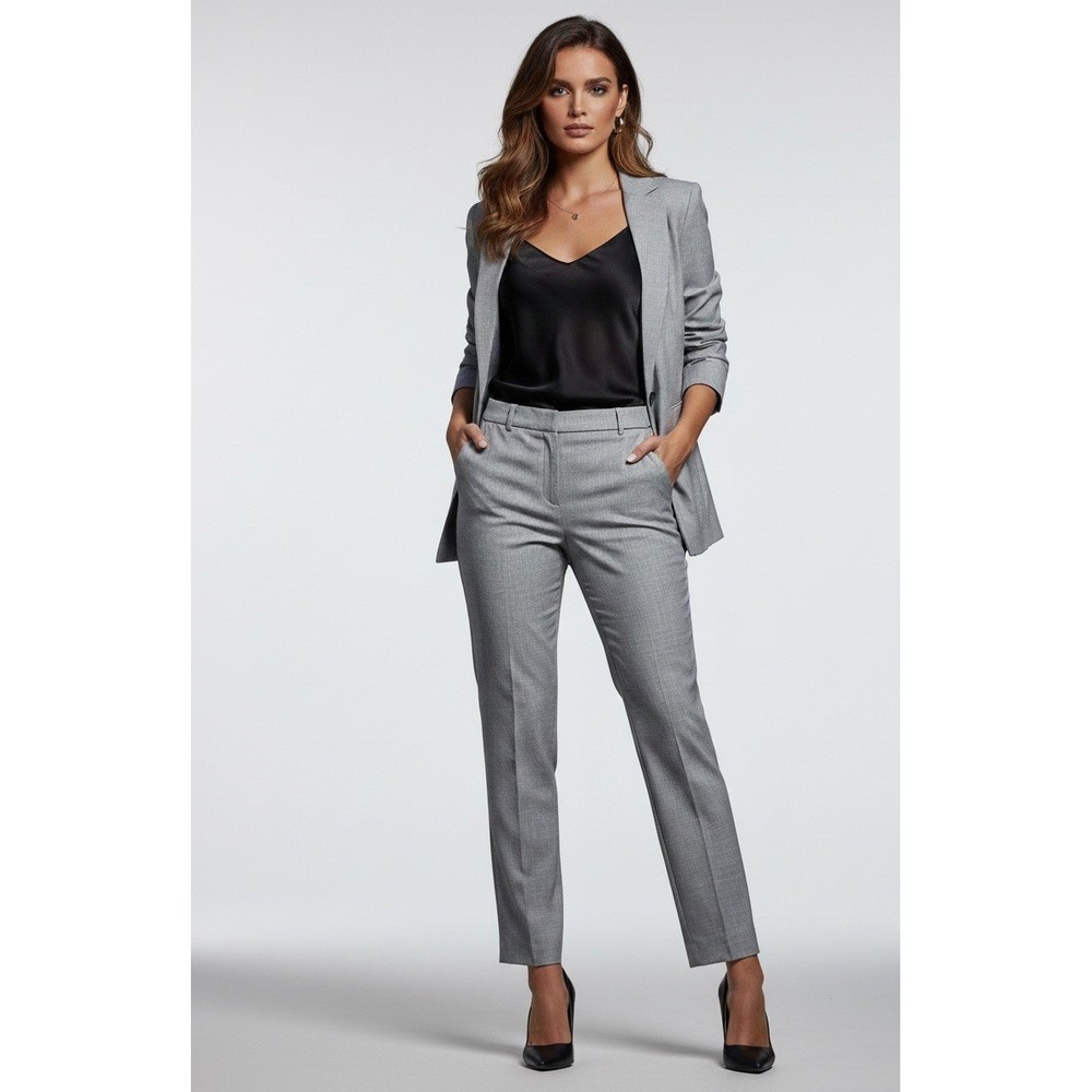 Banana Republic Womens 6L Mid Rise Slim Straight Ankle Wool Pants Textured Gray